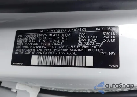 2019 Volvo Xc60 T5 Momentum z USA, uszkodzony, nr VIN LYV102RK9KB178337